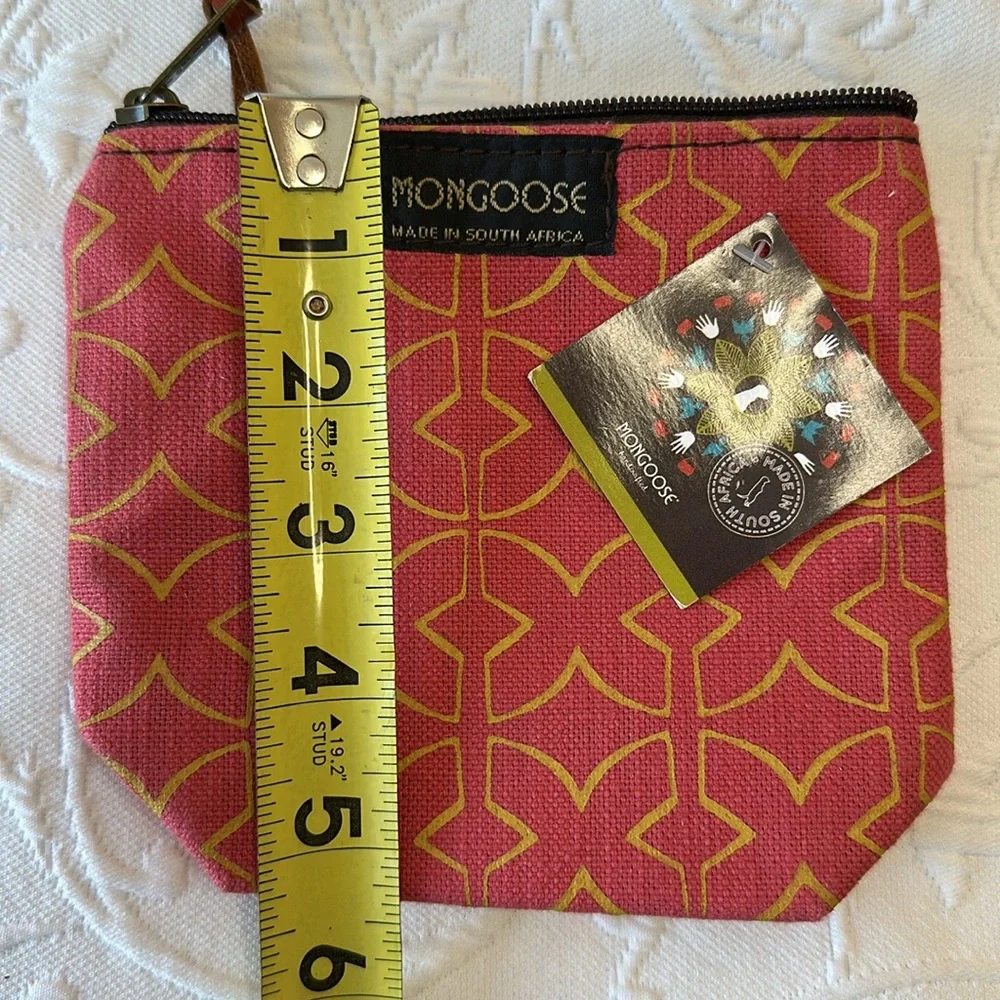 Mongoose Cotton Makeup Pouch‎ Case Made in South Africa Salmon w/ Yellow Design